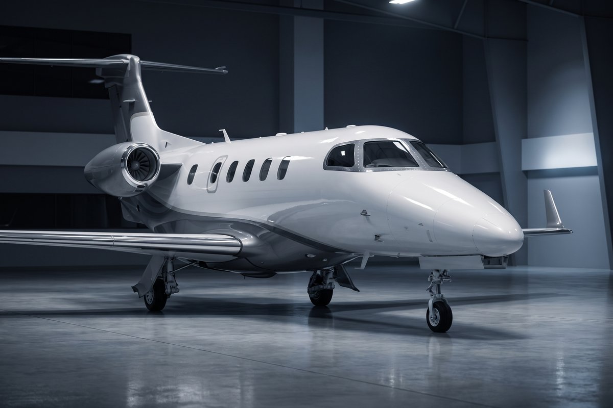 Light business jet in a hangar